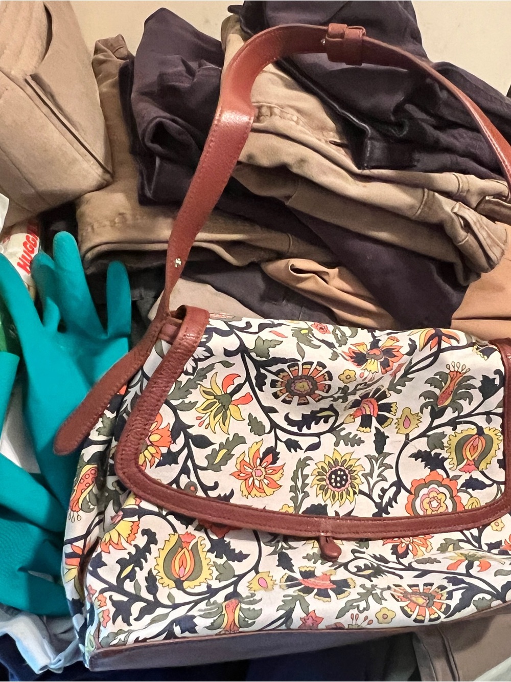 Vera Bradley Floral Canvas Satchel with Brown Trim and Multicolor Pattern